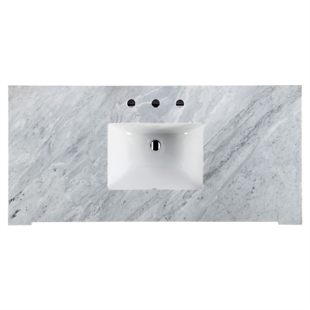 Anatole Modern Carrara Marble Navy Blue Acacia Wood Single Vanity Sink - 48"|