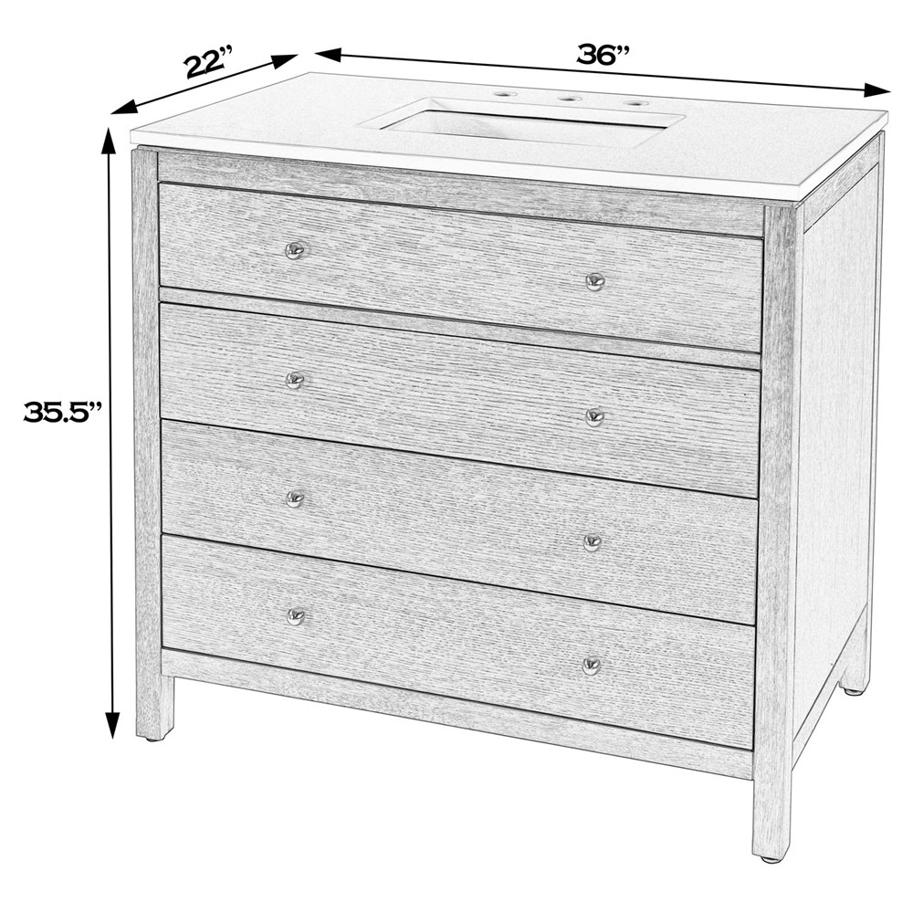 Svea Modern Classic White Quartz Light Natural Wood Single Vanity Sink - 36"|