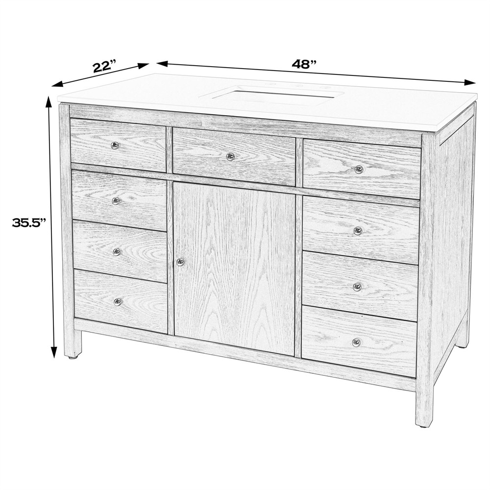 Svea Modern Classic White Quartz Light Natural Wood Single Vanity Sink - 48"|