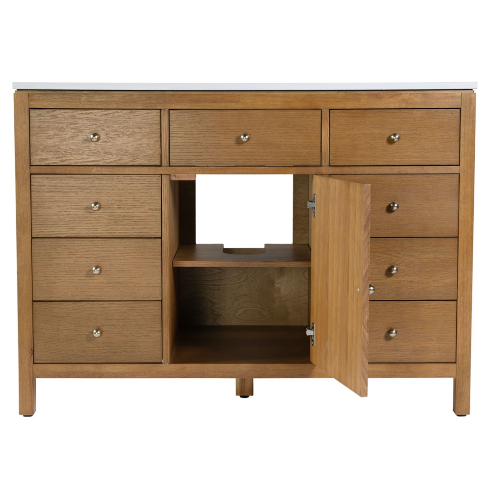 Svea Modern Classic White Quartz Light Natural Wood Single Vanity Sink - 48"|