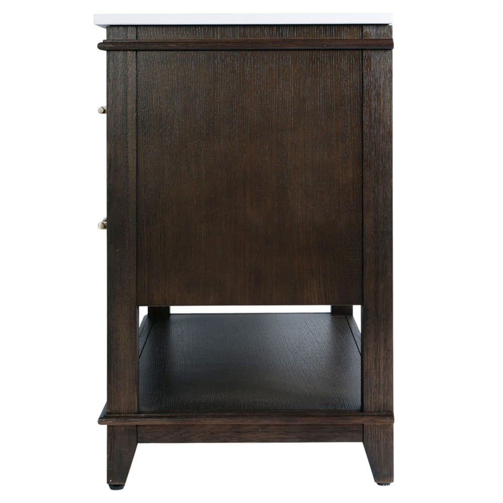 Colombe Traditional White Quartz Dark Brown Wood Single Vanity Sink - 48"|