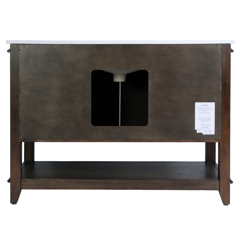 Colombe Traditional White Quartz Dark Brown Wood Single Vanity Sink - 48"|