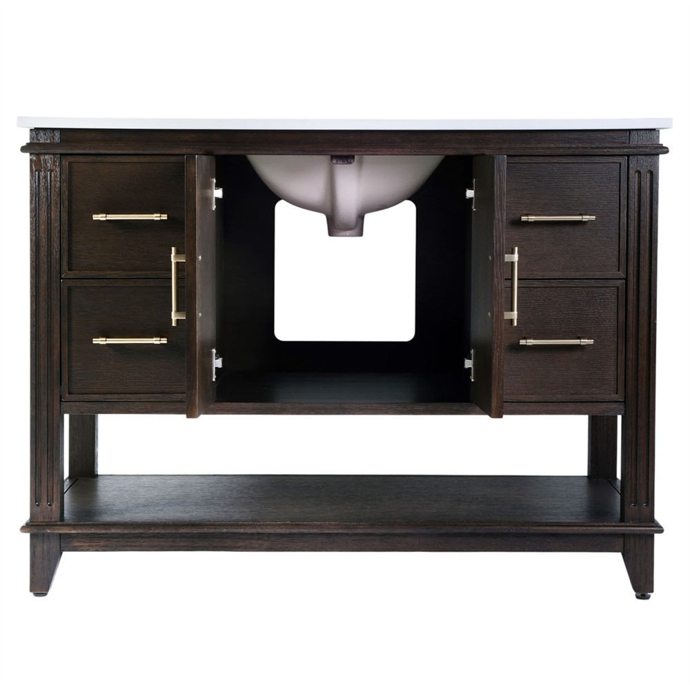 Colombe Traditional White Quartz Dark Brown Wood Single Vanity Sink - 48"|