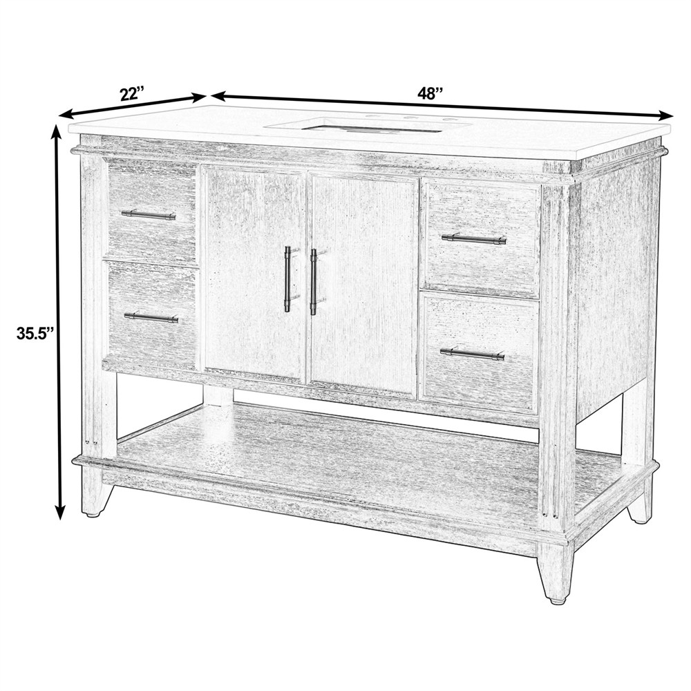 Colombe Traditional White Quartz Dark Brown Wood Single Vanity Sink - 48"|