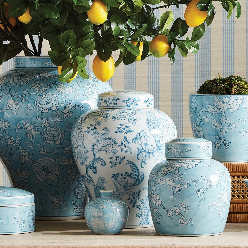 Salvatore French Country Light Blue Porcelain Lidded Ginger Jar|