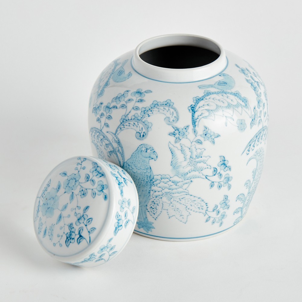 Salvatore French Country Light Blue Porcelain Lidded Decorative Jar|