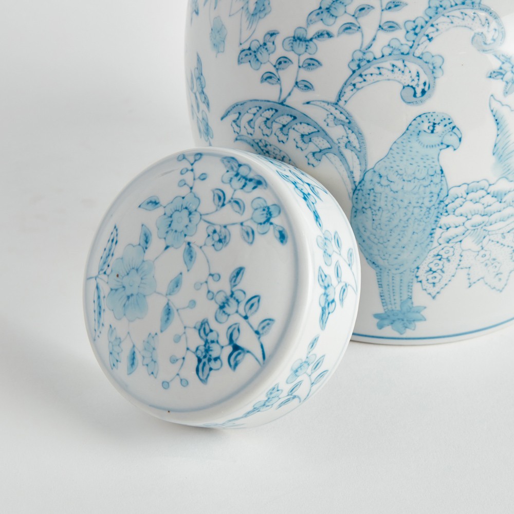 Salvatore French Country Light Blue Porcelain Lidded Decorative Jar|