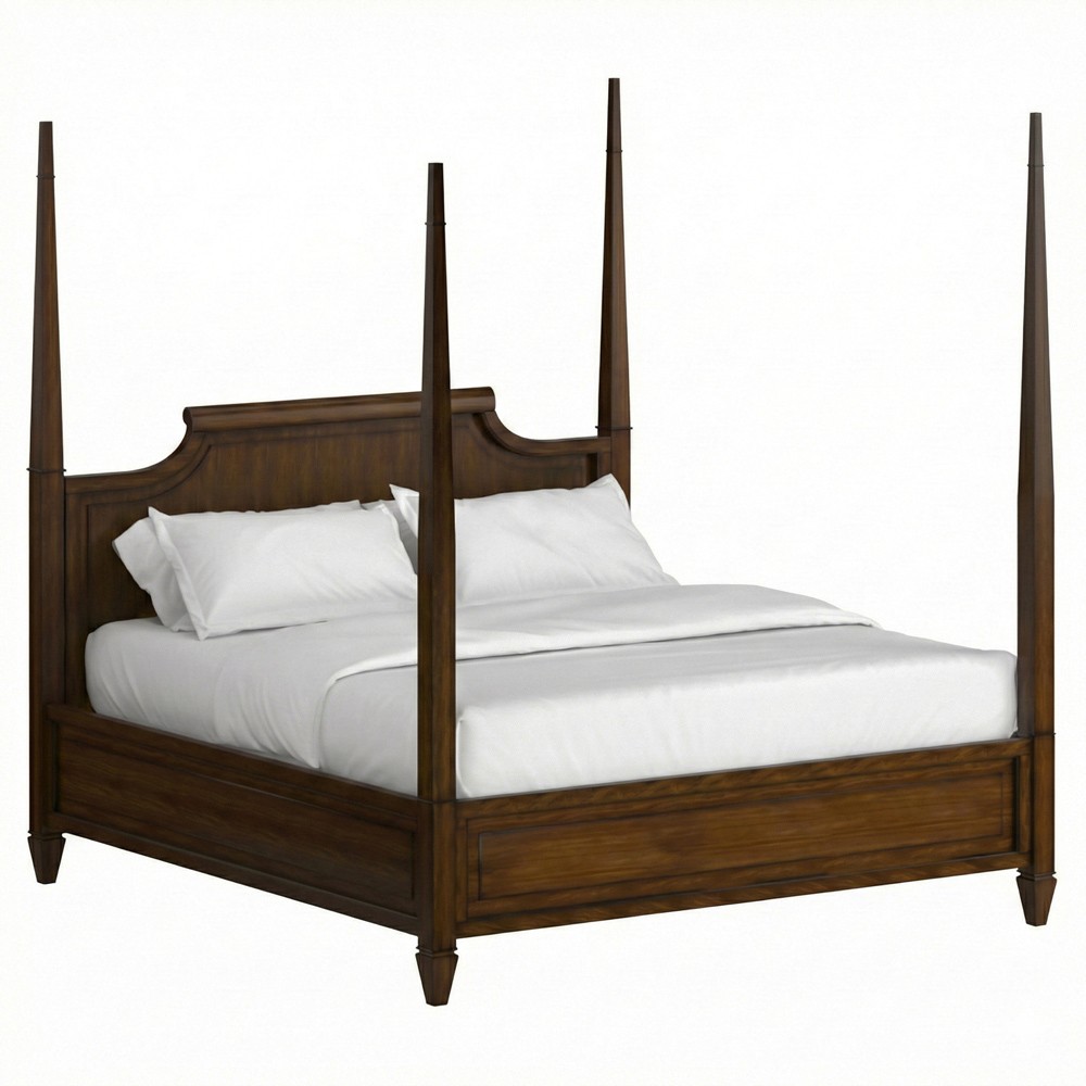 Gatlin Updated Traditional Brown Wood Four Poster Bed - Queen|