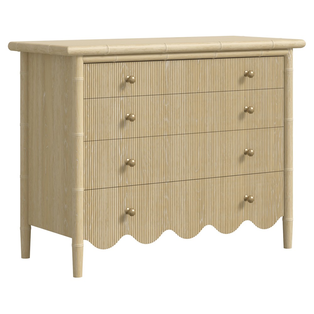 Melvin Updated Traditional Beige Wood Scalloped Bachelor Chest|