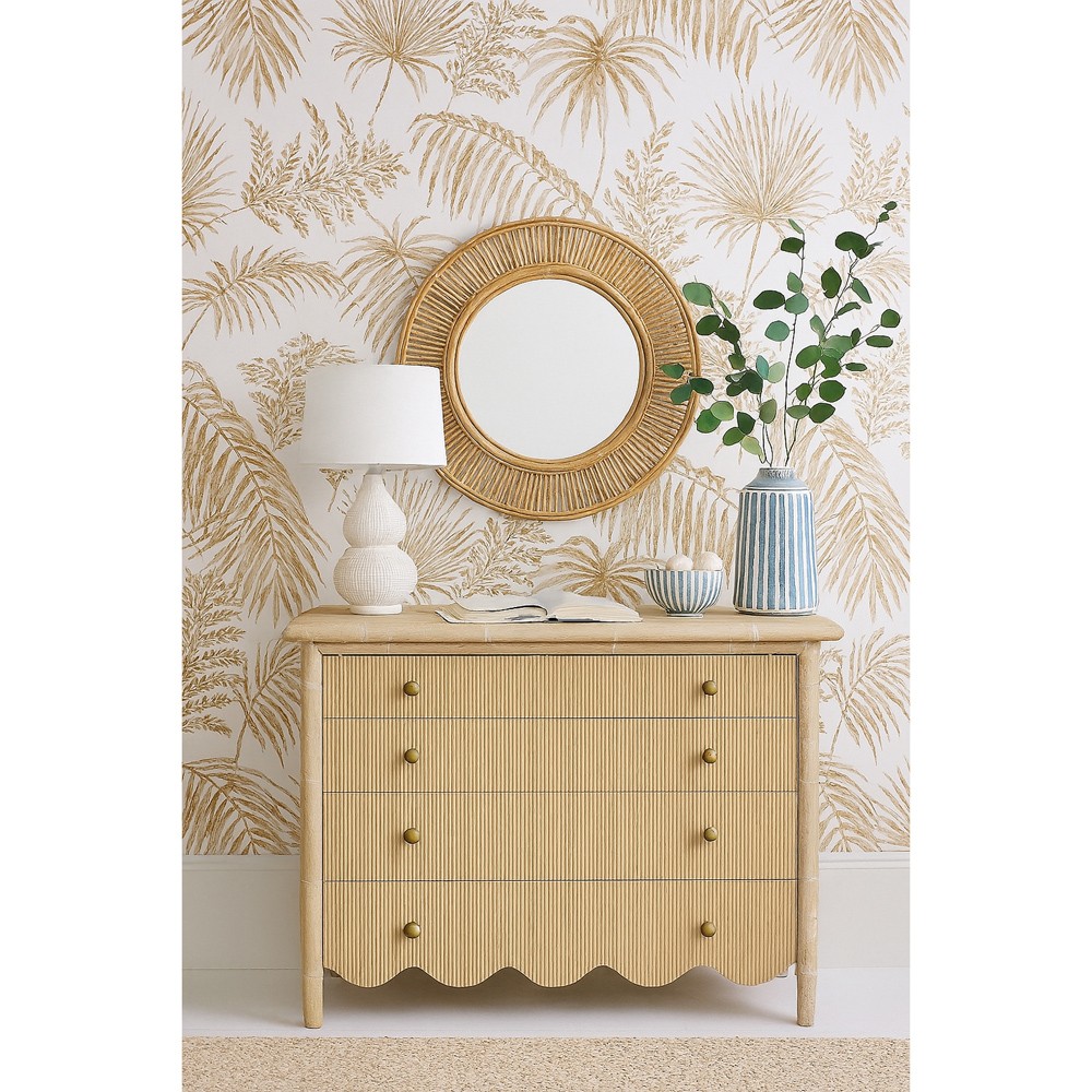 Melvin Updated Traditional Beige Wood Scalloped Bachelor Chest|