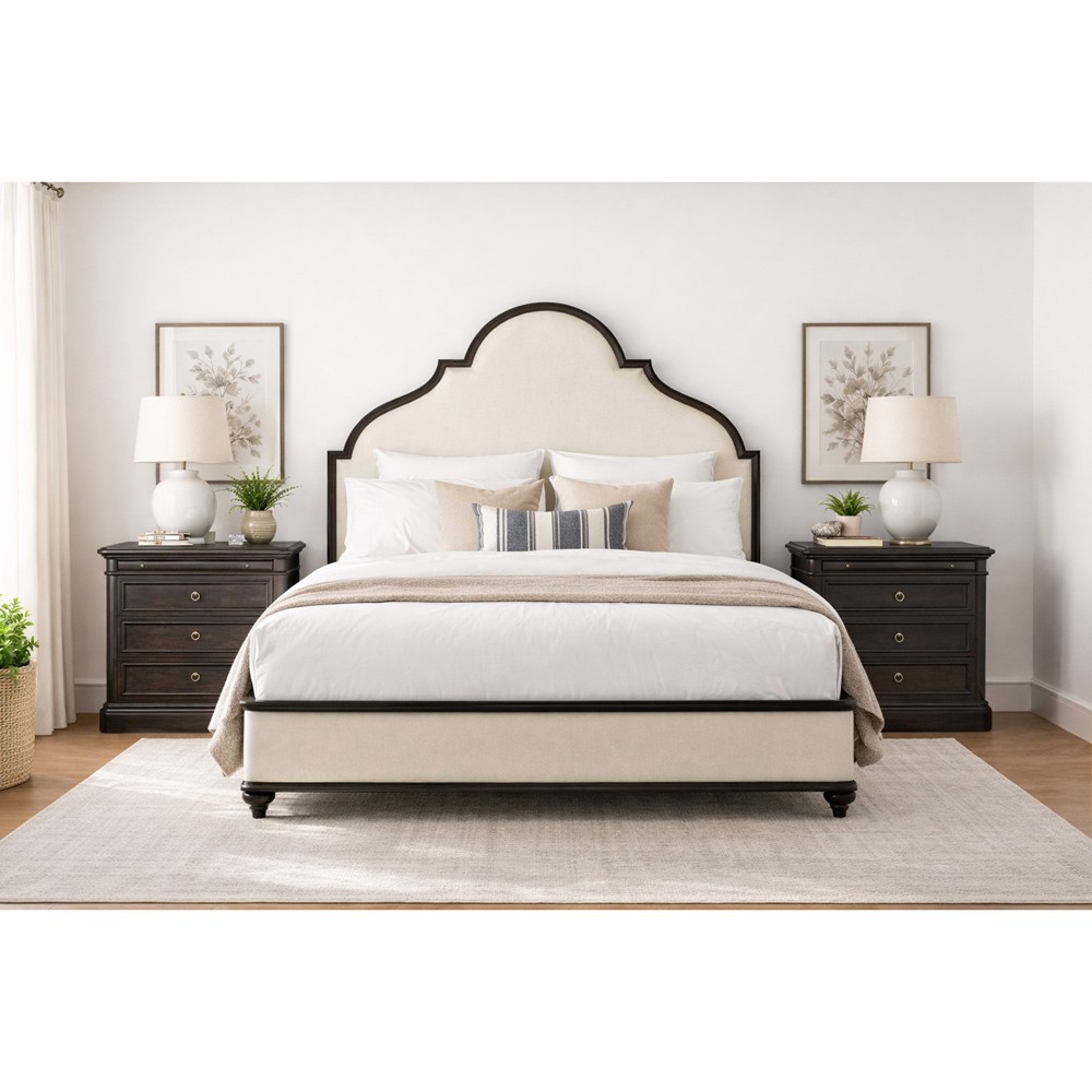 Benny French Country Black Pine Wood Bed - Queen|