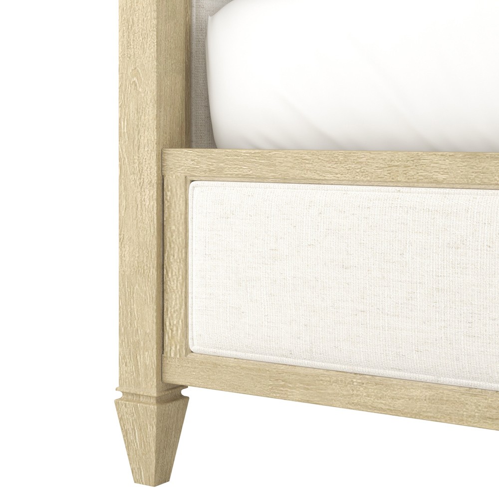 Gatlin Updated Traditional White Upholstered Beige Wood Four Poster Bed - King|