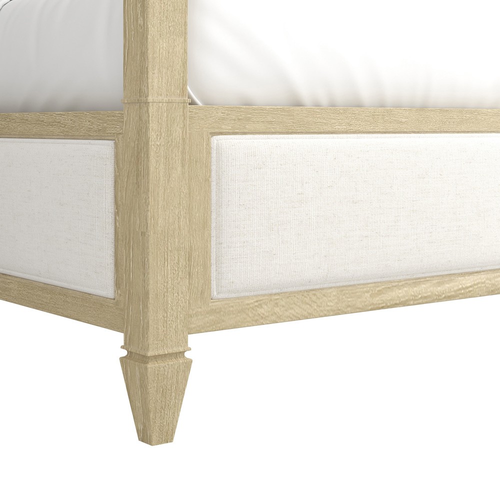 Gatlin Updated Traditional White Upholstered Beige Wood Four Poster Bed - King|