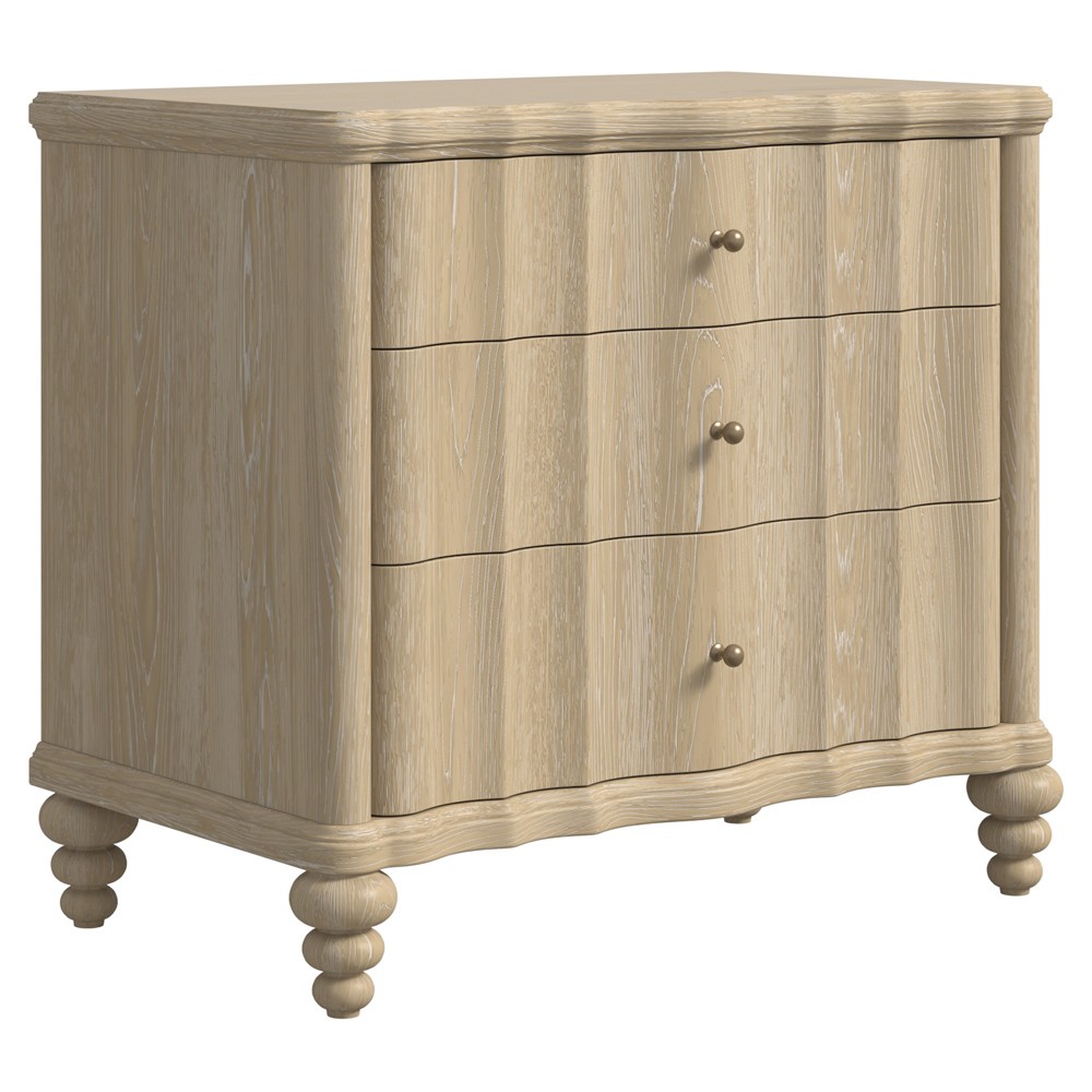 Eren Coastal Beach Light Brown Wood Wide Nightstand|