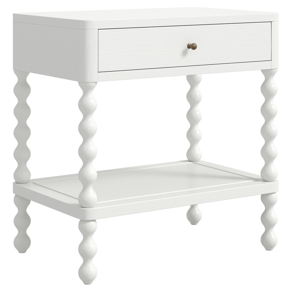 Bryer Modern Classic White Wood Spindle Nightstand|