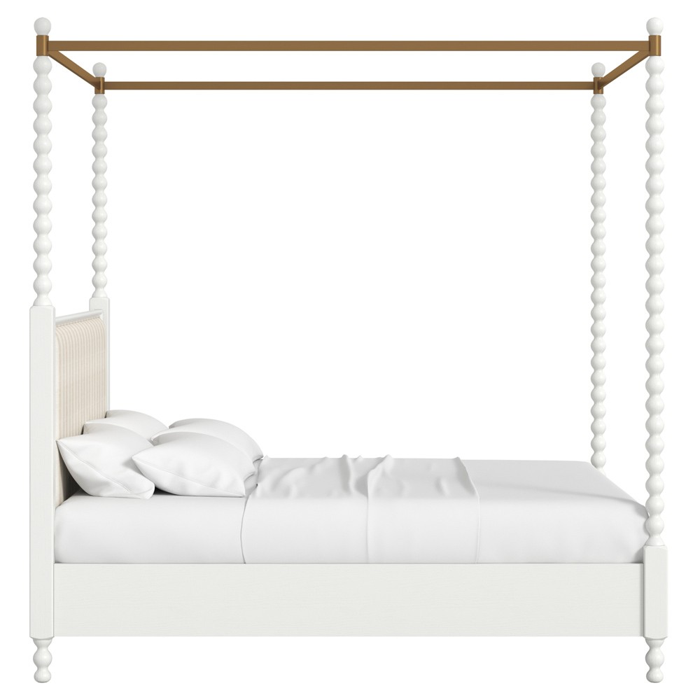 Dane Updated Traditional White Wood Canopy Spindle Bed - Queen|