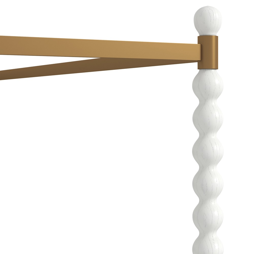 Dane Updated Traditional White Wood Canopy Spindle Bed - Queen|