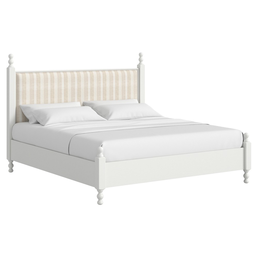 Dane Updated Traditional White Wood Finial Spindle Bed - Queen|