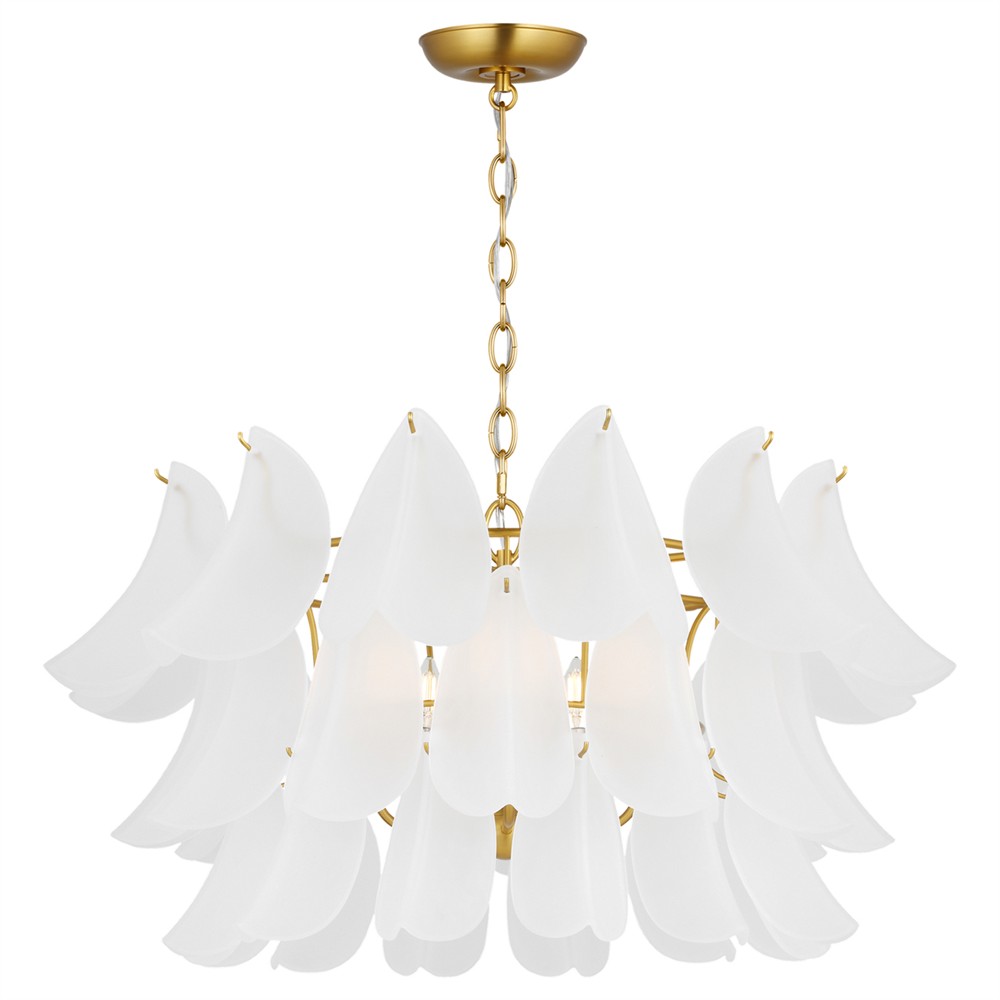 Chloe Updated Traditional Etched Glass Burnished Brass Chandelier|