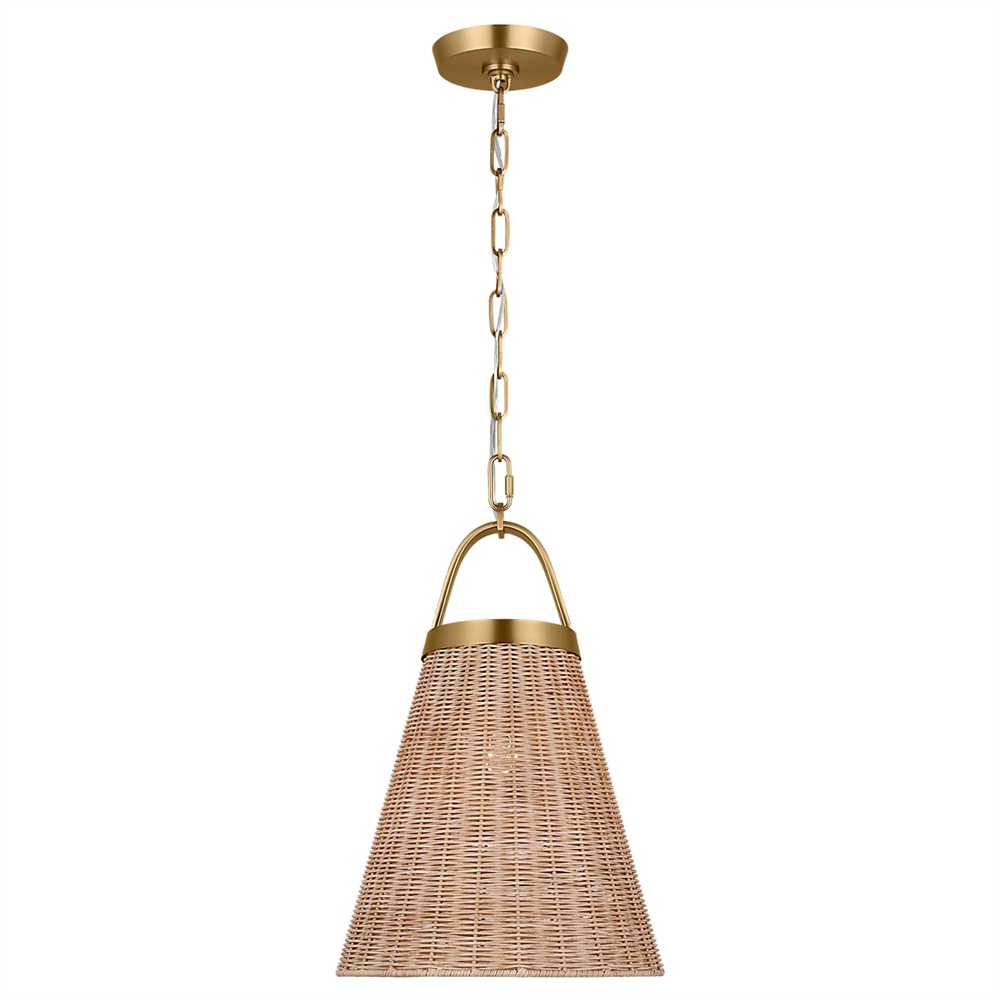 Whitby Coastal Blonde Rattan Burnished Brass Single Pendant - 12"|