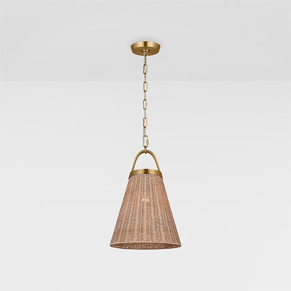 Whitby Coastal Blonde Rattan Burnished Brass Single Pendant - 12"|