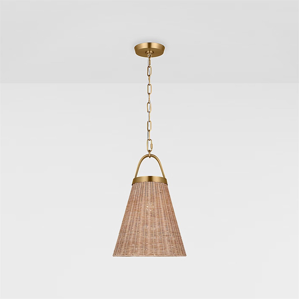 Whitby Coastal Blonde Rattan Burnished Brass Single Pendant - 12"|