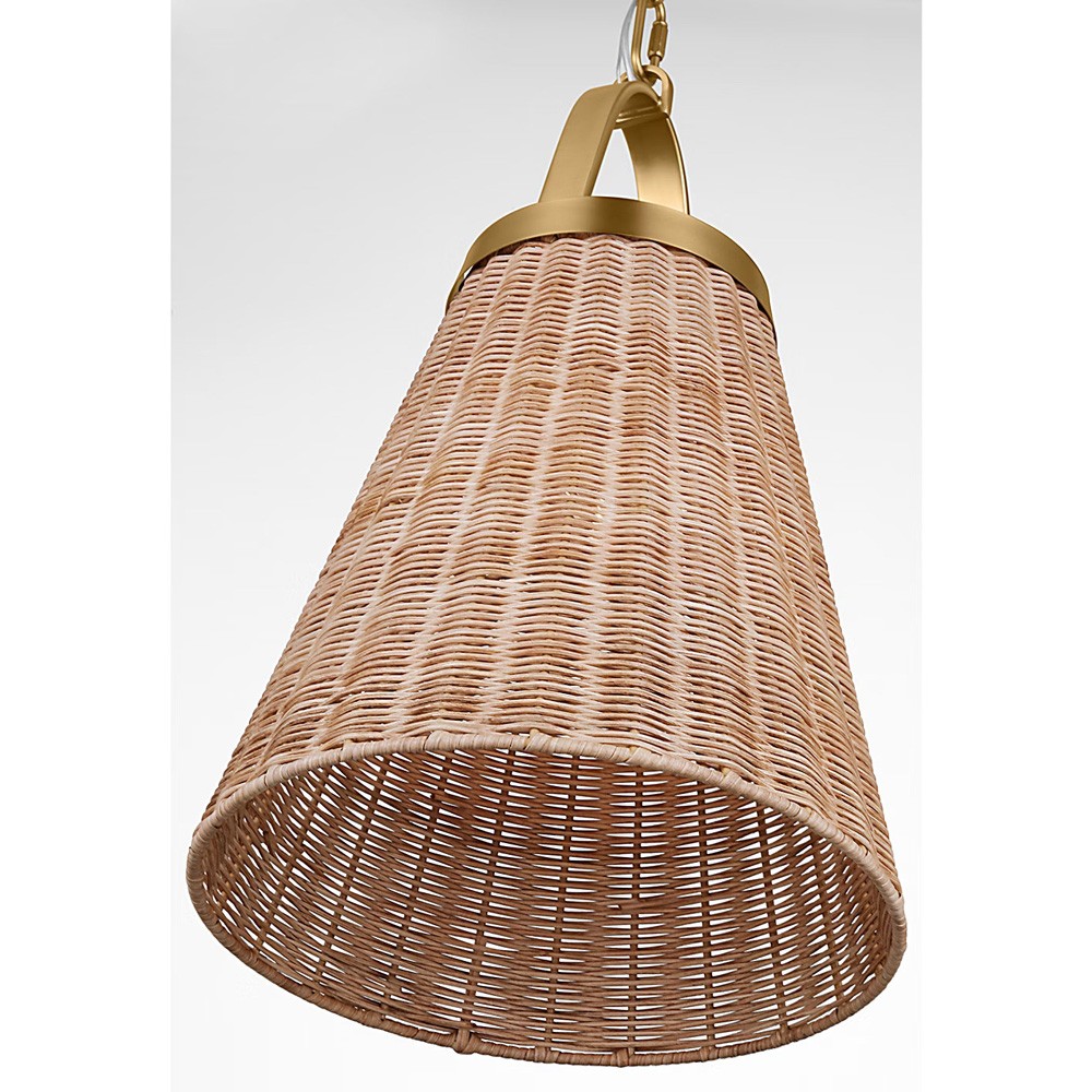 Whitby Coastal Blonde Rattan Burnished Brass Single Pendant - 12"|