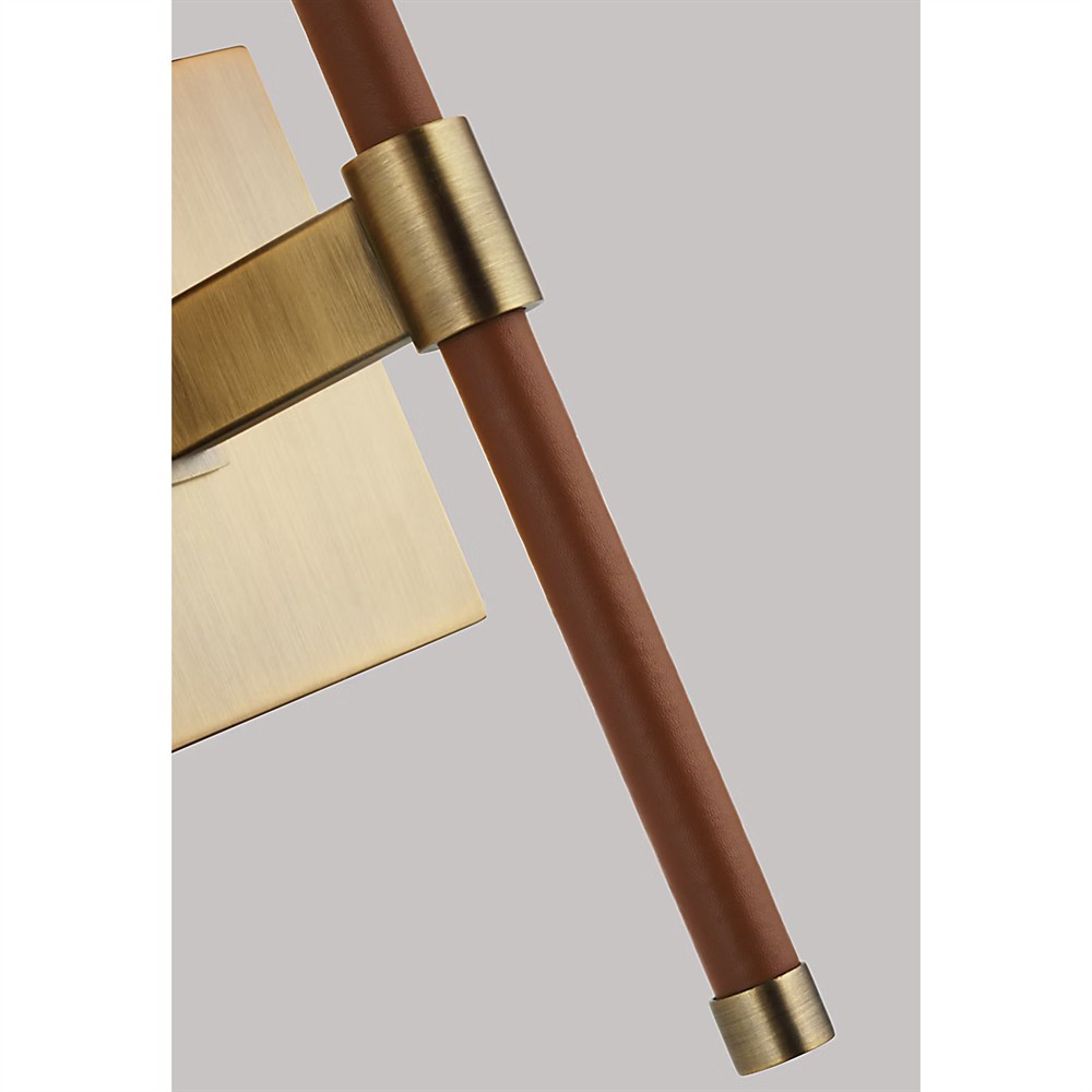 Katie Traditional White Linen Shade Leather Brass Armed Sconce|