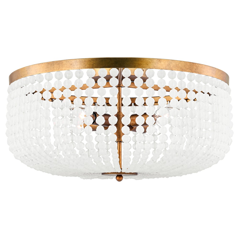 Bellecour Traditional Frosted Acrylic Beads Vintage Gild Flush Mount|