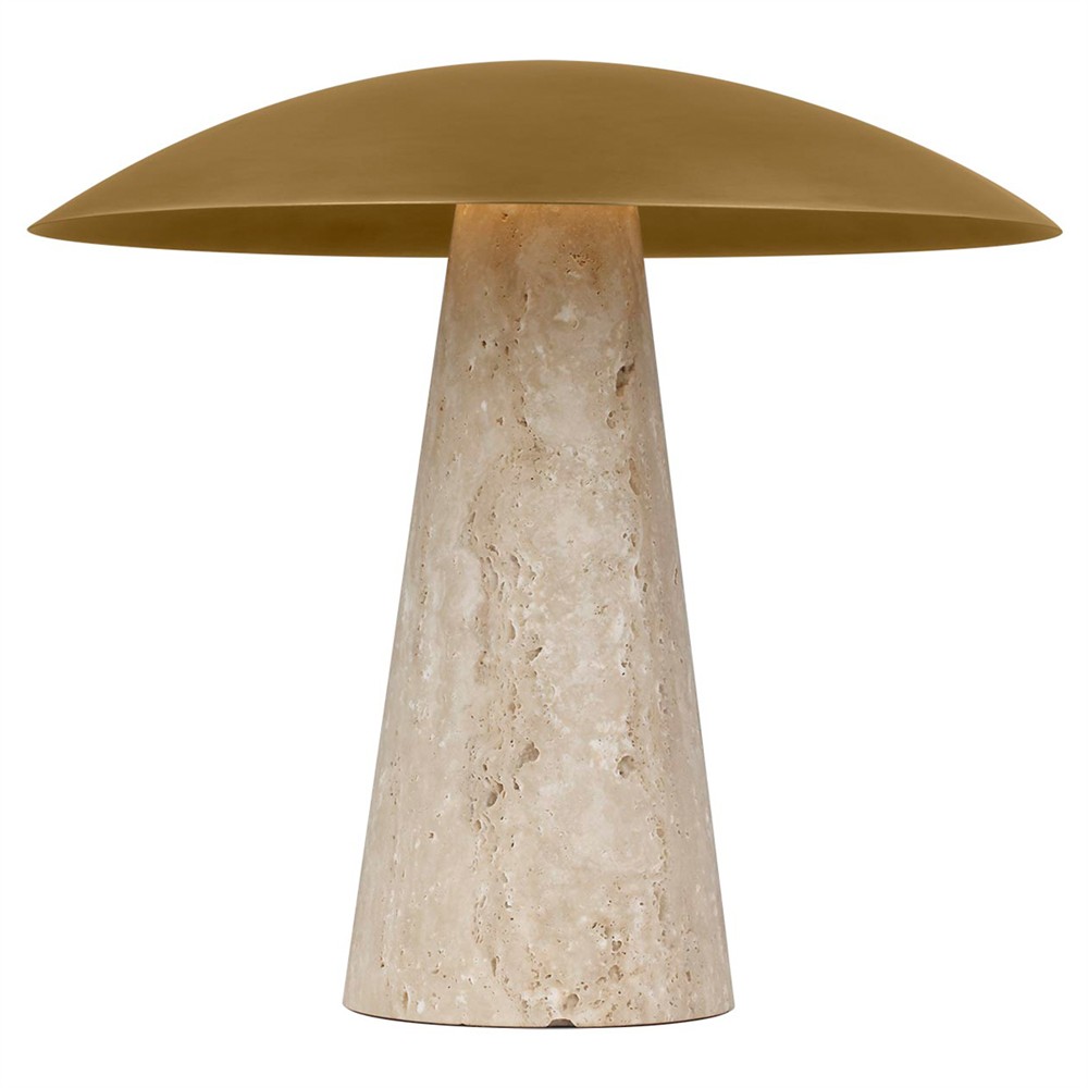 Aegis Modern Classic Antique Brass Shade Natural Travertine Table Lamp|