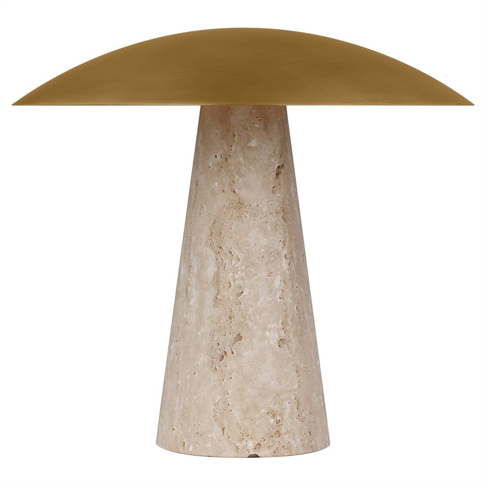 Aegis Modern Classic Antique Brass Shade Natural Travertine Table Lamp|