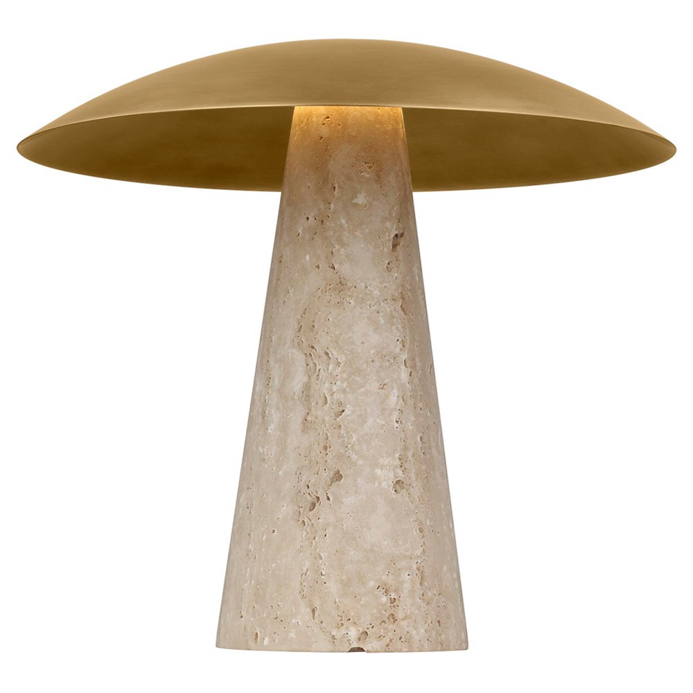 Aegis Modern Classic Antique Brass Shade Natural Travertine Table Lamp|