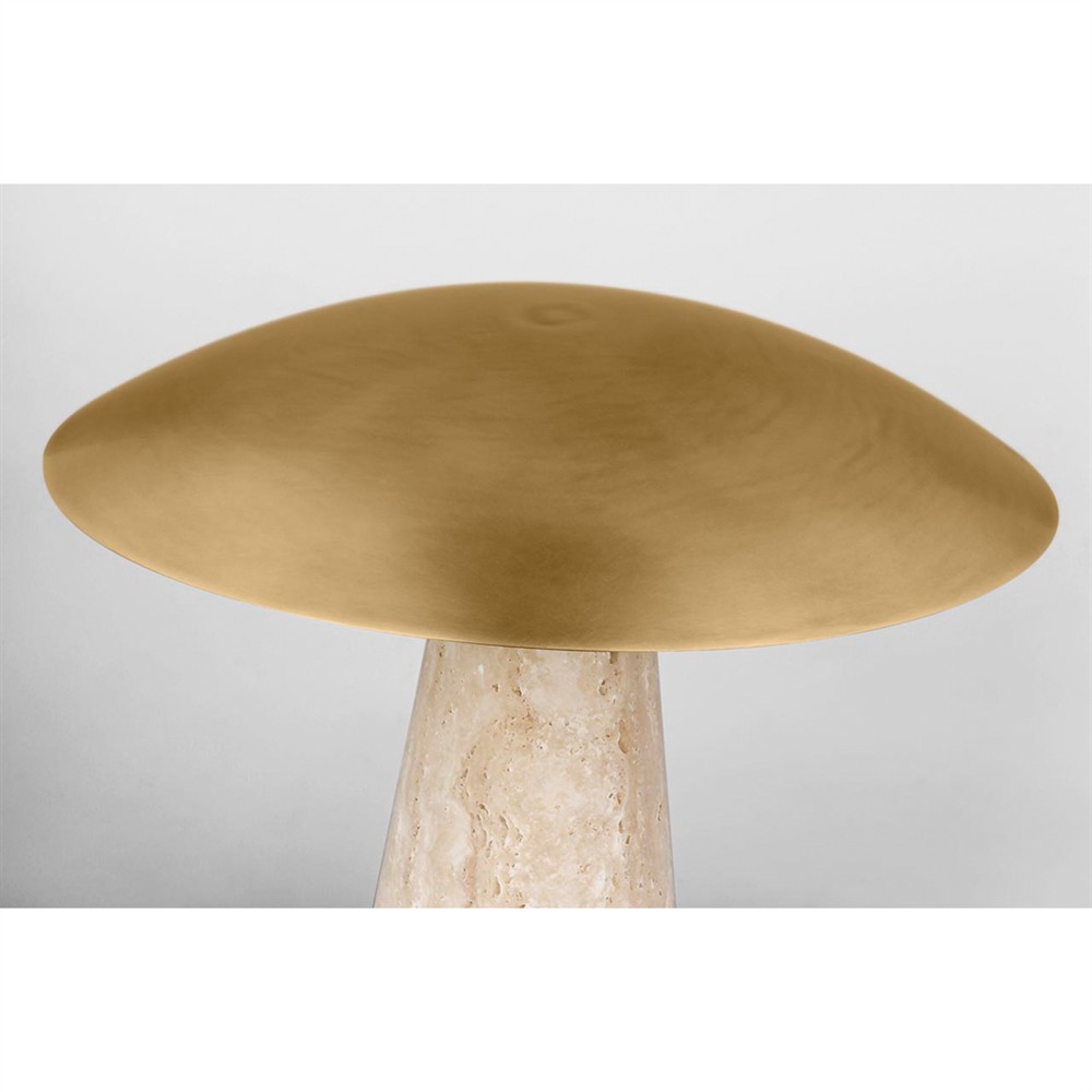 Aegis Modern Classic Antique Brass Shade Natural Travertine Table Lamp|