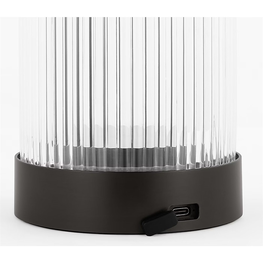 Tawa Modern Fluted Glass Bronze Brass Rechargeable Outdoor Table Lamp|