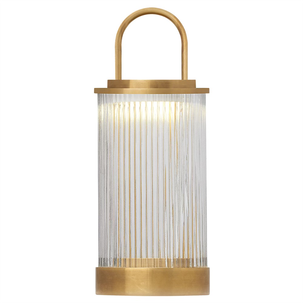 Tawa Modern Fluted Glass Natural Brass Rechargeable Outdoor Table Lamp|
