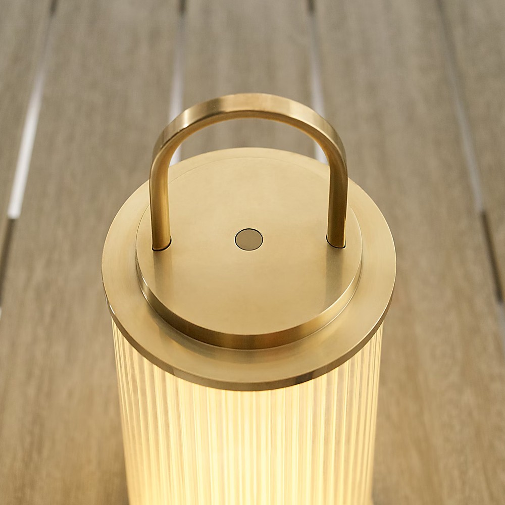 Tawa Modern Fluted Glass Natural Brass Rechargeable Outdoor Table Lamp|