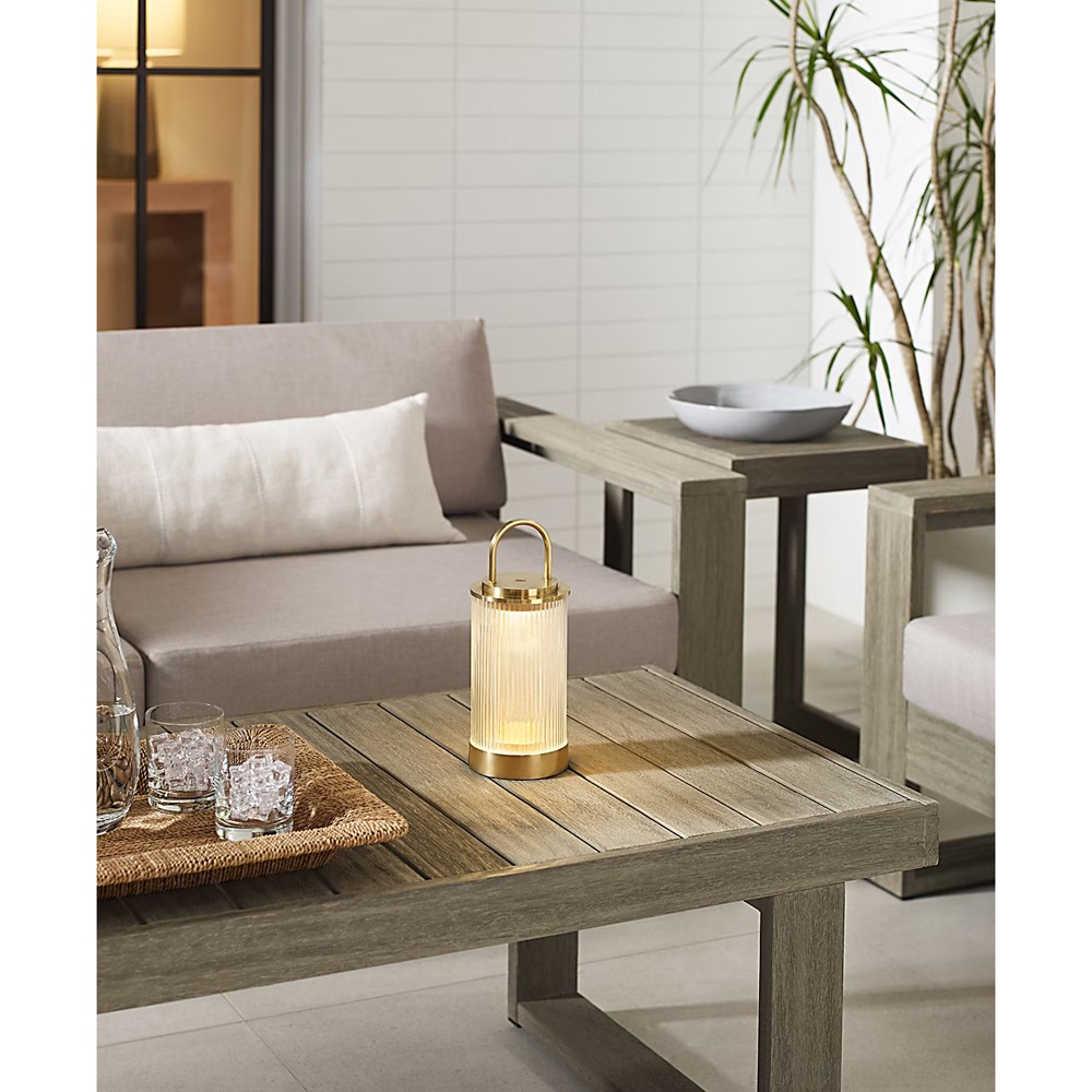 Tawa Modern Fluted Glass Natural Brass Rechargeable Outdoor Table Lamp|