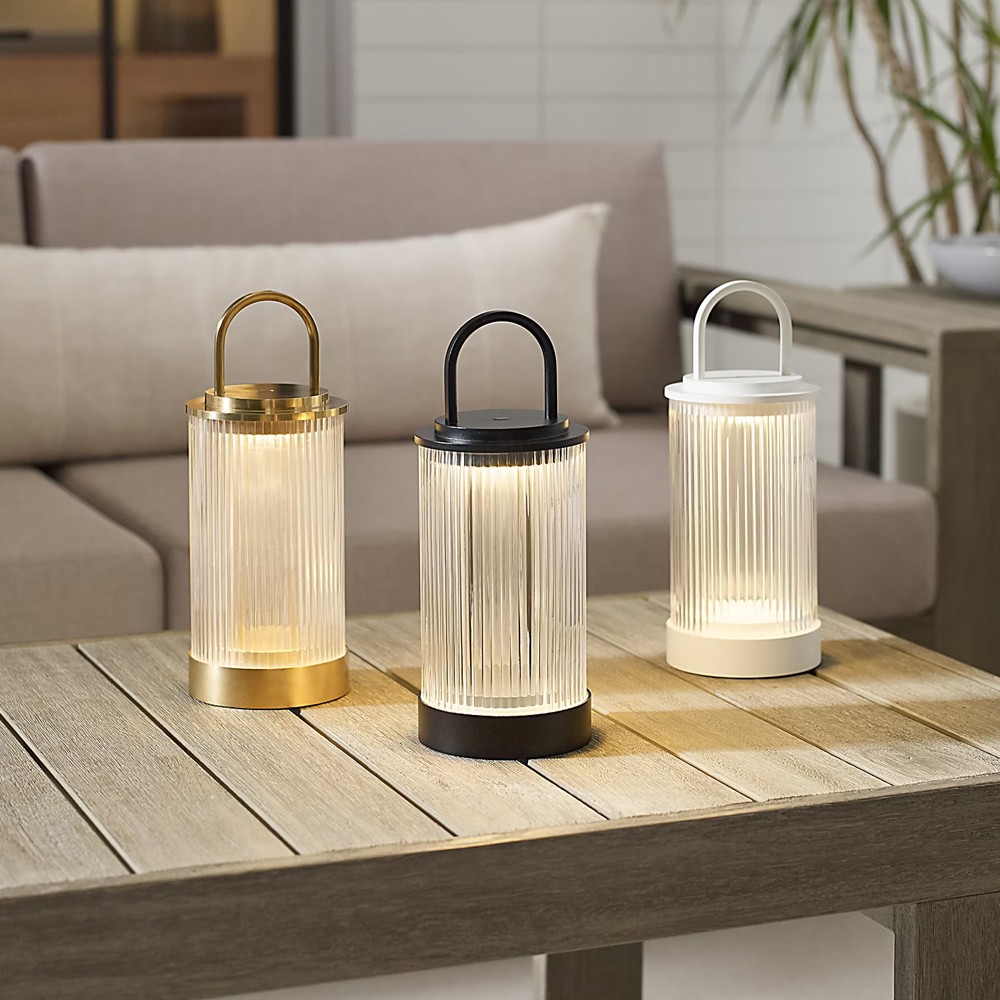 Tawa Modern Fluted Glass Natural Brass Rechargeable Outdoor Table Lamp|