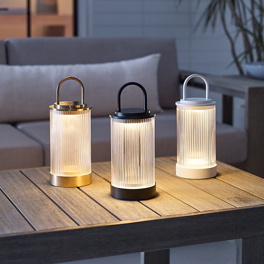 Tawa Modern Fluted Glass Natural Brass Rechargeable Outdoor Table Lamp|