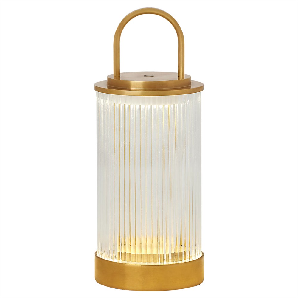 Tawa Modern Fluted Glass Natural Brass Rechargeable Outdoor Table Lamp|