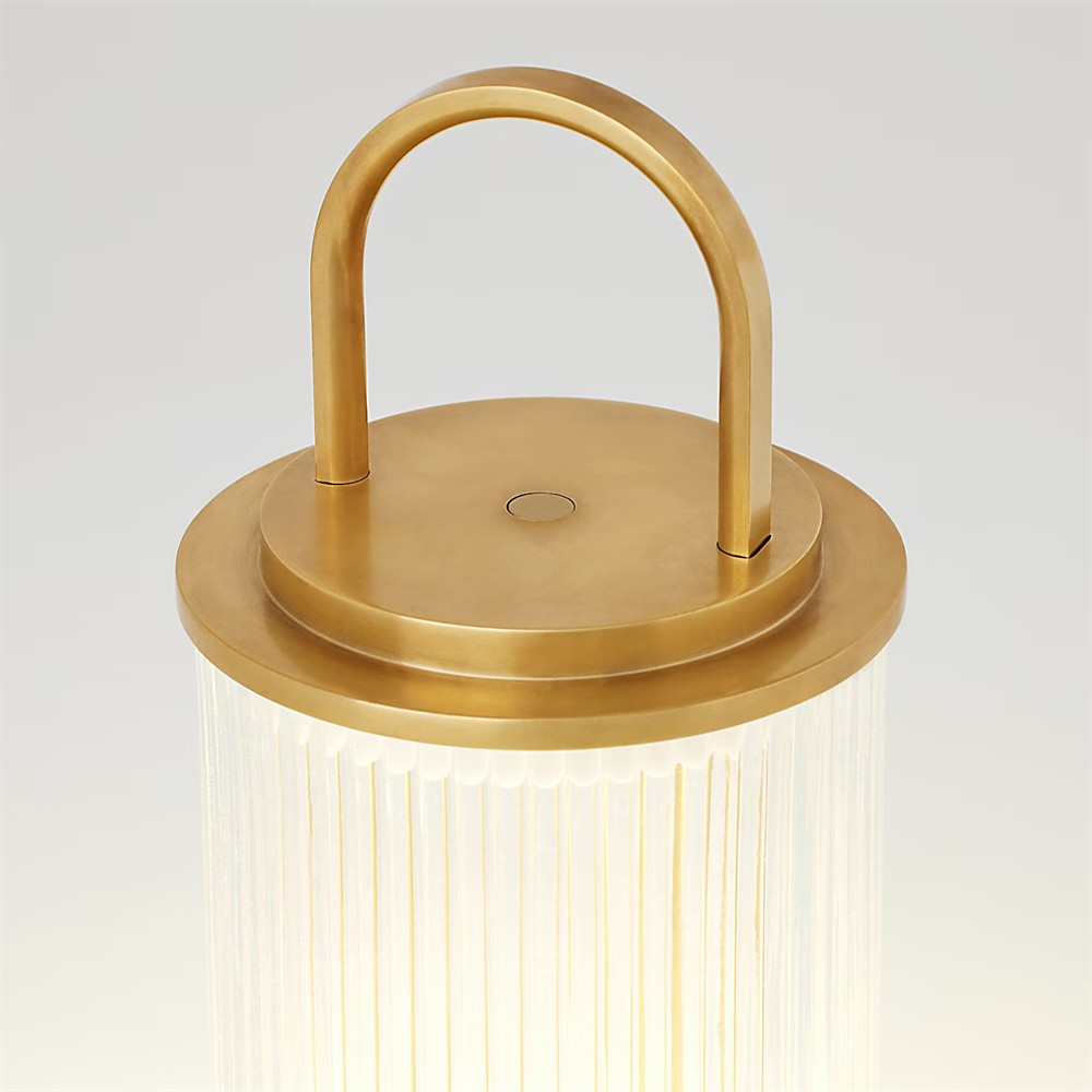 Tawa Modern Fluted Glass Natural Brass Rechargeable Outdoor Table Lamp|