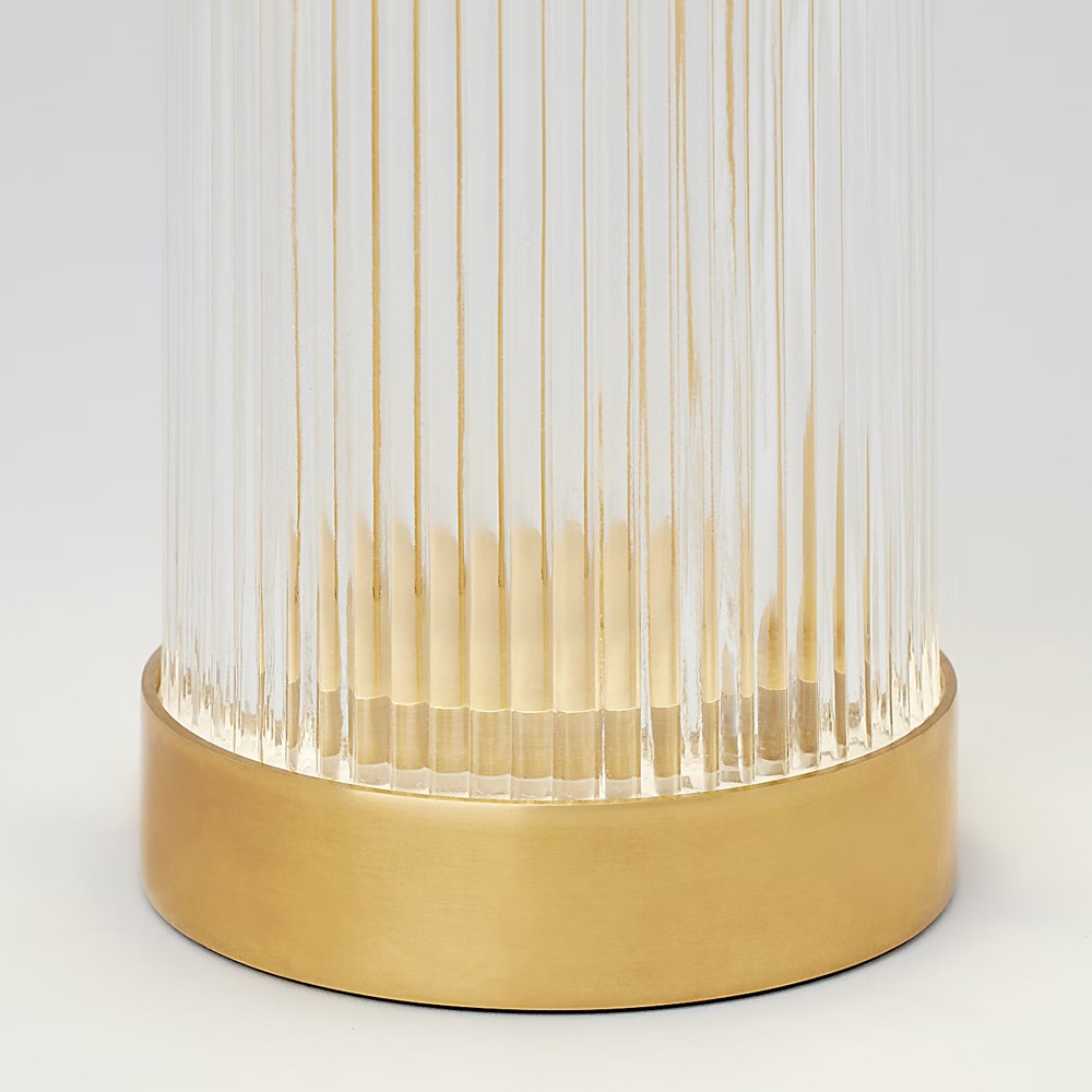 Tawa Modern Fluted Glass Natural Brass Rechargeable Outdoor Table Lamp|