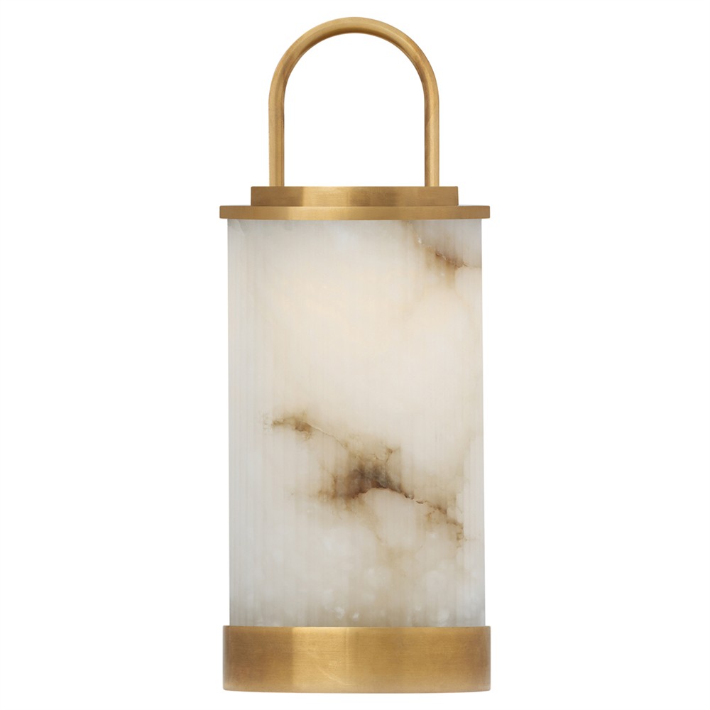 Tawa Modern White Alabaster Antique Brass Rechargeable Outdoor Table Lamp|
