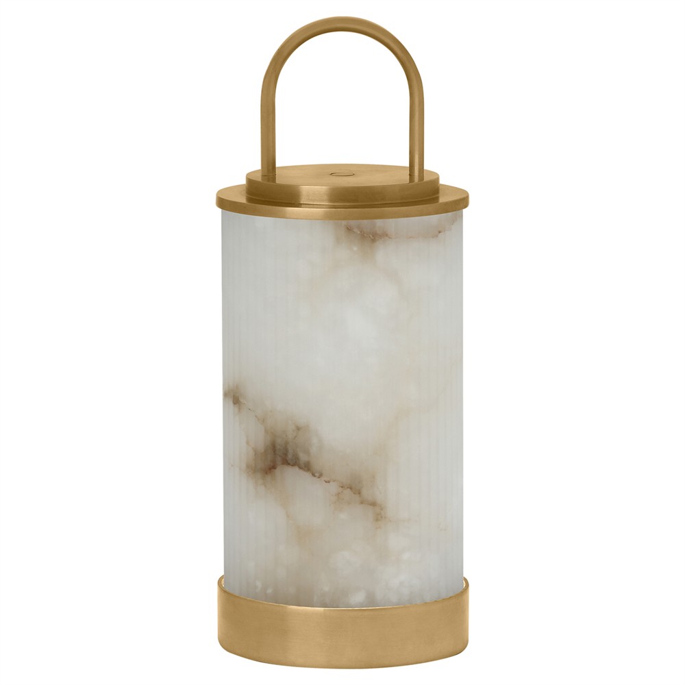 Tawa Modern White Alabaster Antique Brass Rechargeable Outdoor Table Lamp|
