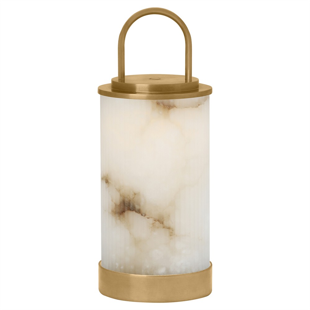 Tawa Modern White Alabaster Antique Brass Rechargeable Outdoor Table Lamp|