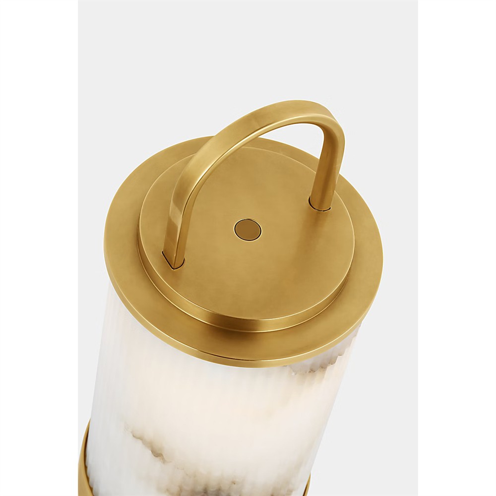 Tawa Modern White Alabaster Antique Brass Rechargeable Outdoor Table Lamp|