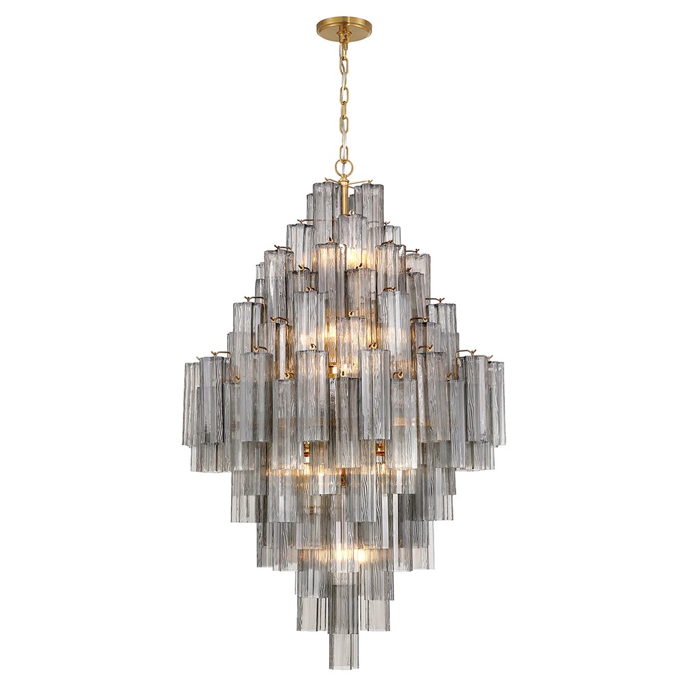 Corin Updated Traditional Smoke Glass Aged Brass 20 Light Chandelier|