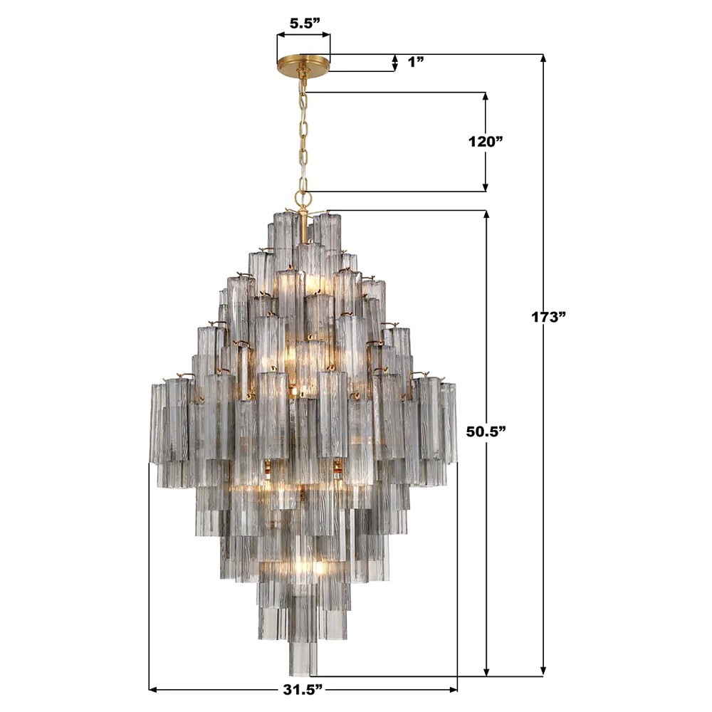 Corin Updated Traditional Smoke Glass Aged Brass 20 Light Chandelier|
