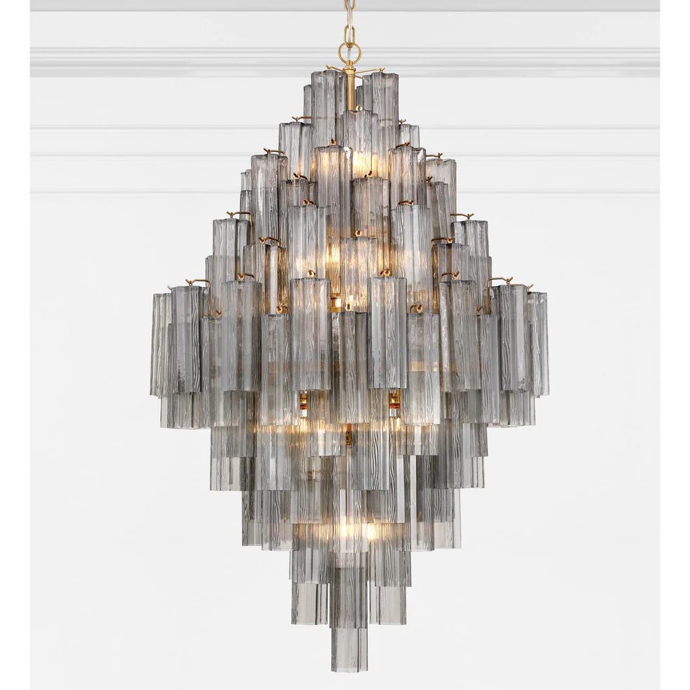 Corin Updated Traditional Smoke Glass Aged Brass 20 Light Chandelier|