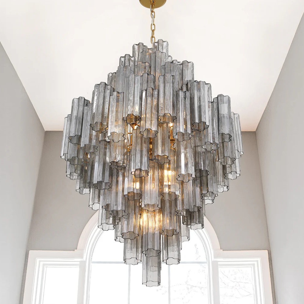 Corin Updated Traditional Smoke Glass Aged Brass 20 Light Chandelier|